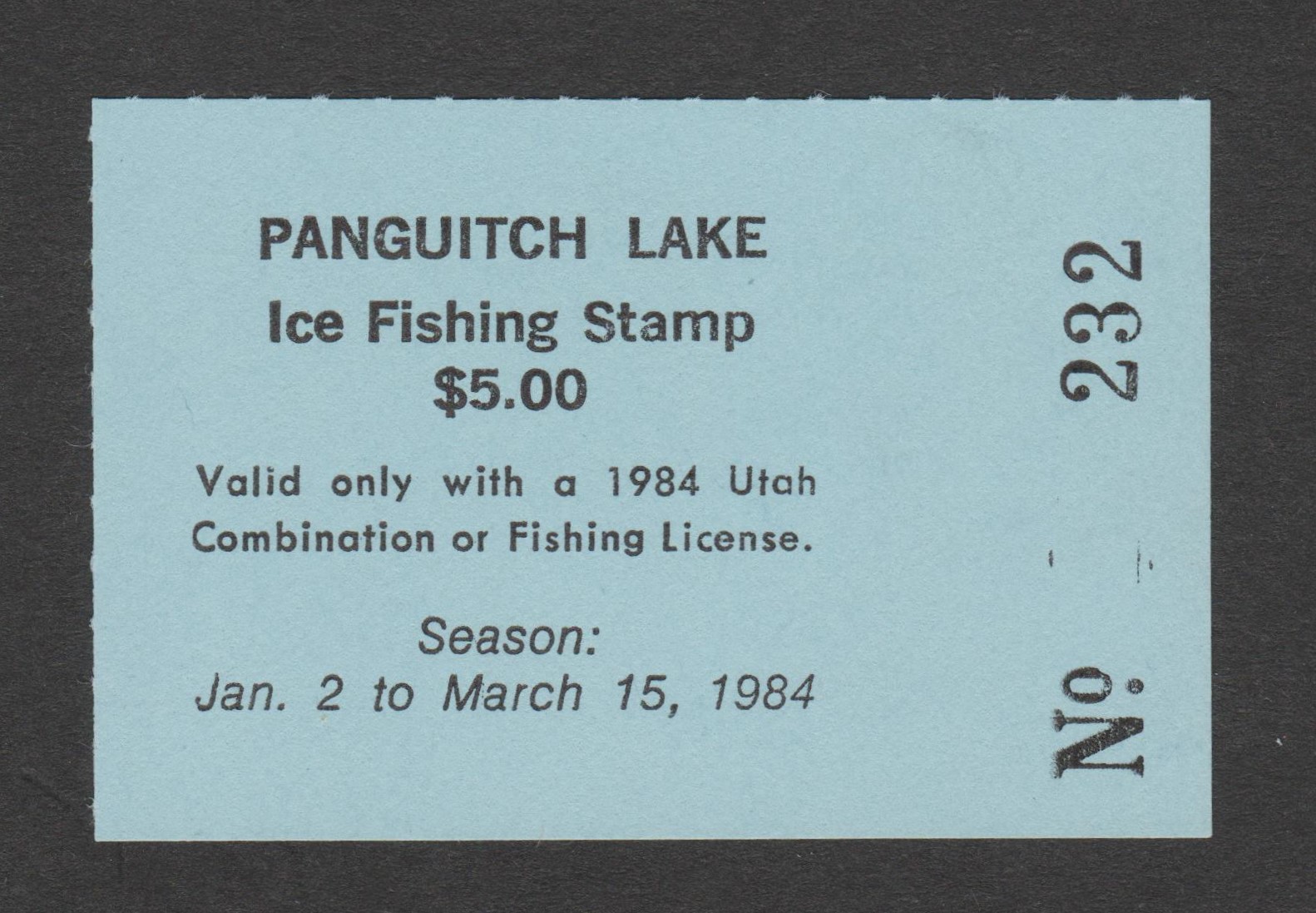 UT fishing PL3 $5 MNH VF, 1984 Panguitch lake ice fishing P